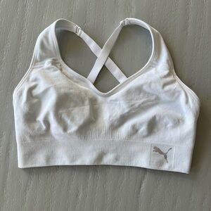 Puma Women's Seamless White Cross-Back Sports Bra | Small